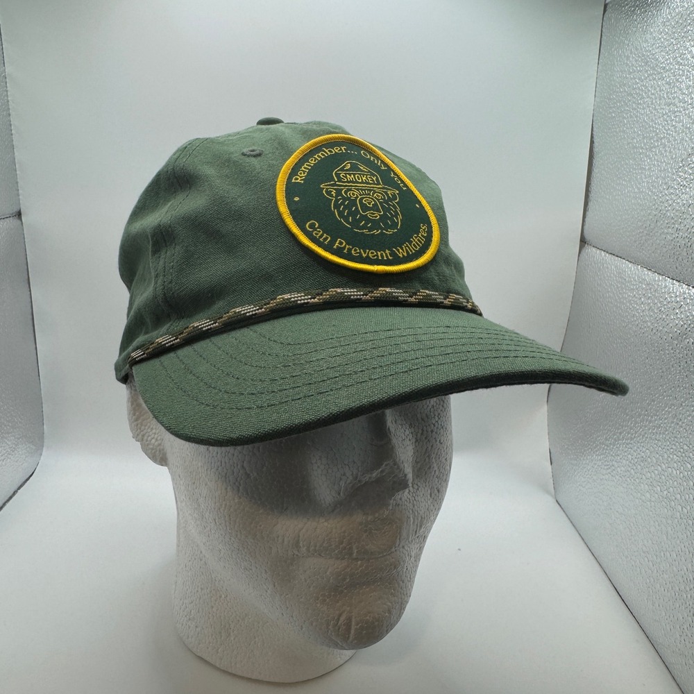 Smokey Bear OSFA Baseball Cap Unisex Green Prevent Wildfires Patch Rope Hat